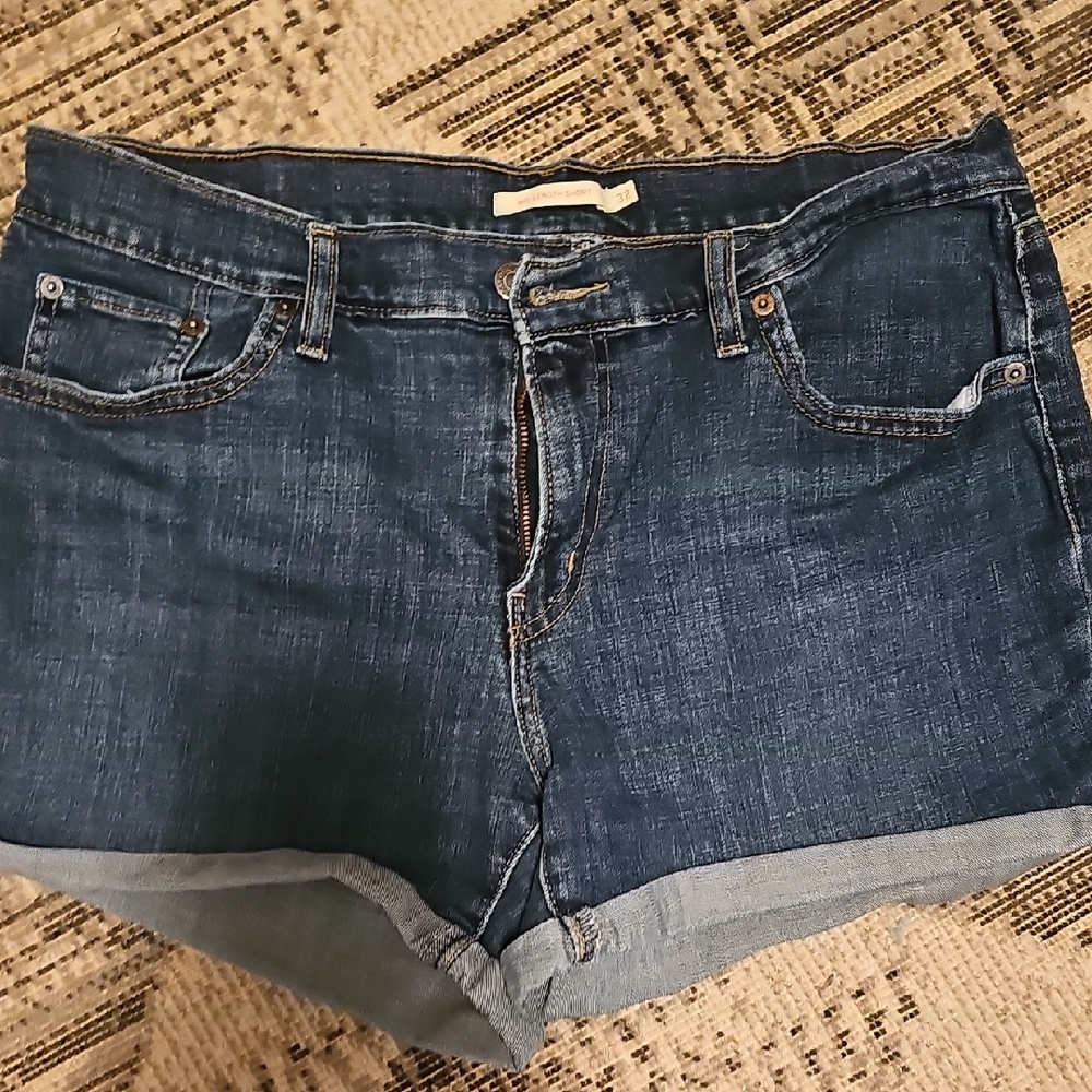 Levi's Blue Jean Shorts with Cuffed Hem and Faded Wash